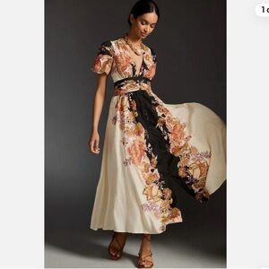 Anthropologie Floral Maxi Dress - Black and Cream